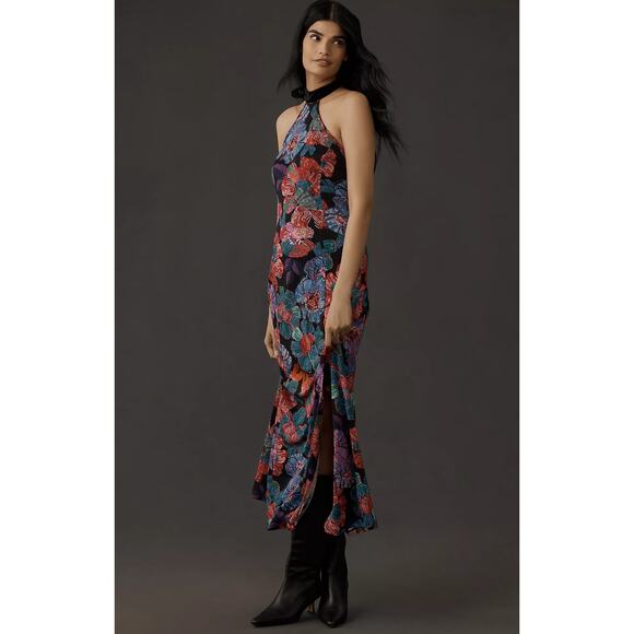 Farm Rio Sleeveless Halter Bow Floral Midi Dress - New XL - Picture 4 of 5